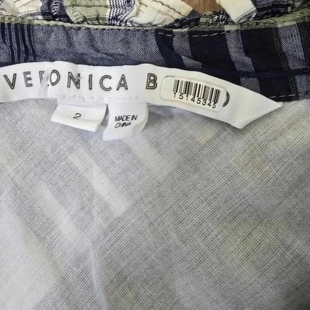 Veronica Beard Plaid Ruched Front Shirt Dress Navy Olive Green Size 2 - Picture 4 of 11